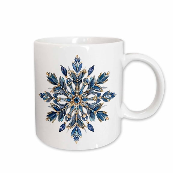 3drose, Pretty Image of Sparkly Image of Blue Jeweled Snowflake, 11oz Mug