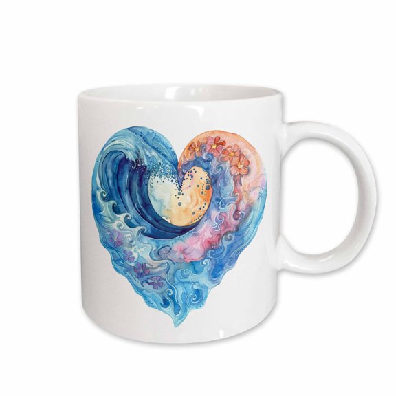 3drose, Pretty Ocean Sunset Heart Illustration, 11oz Mug