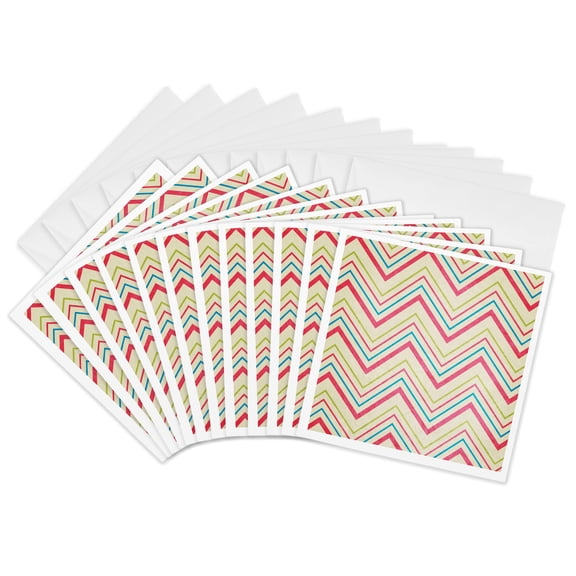 3drose, Pretty Pastel Chevron Stripes Pattern in Pink and Blue, 12 Greeting Cards with Envelopes