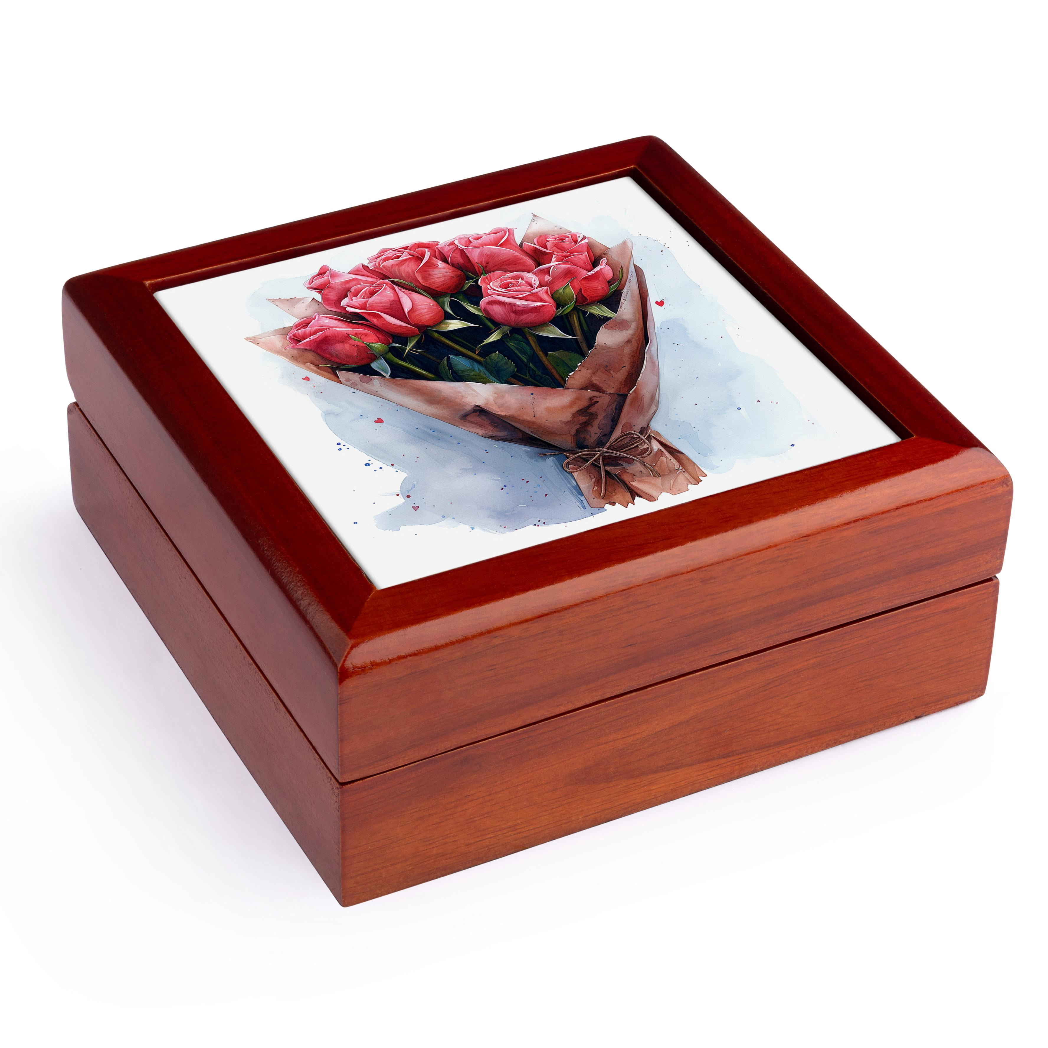 3dRose, Pretty Pink Bouquet Of Roses In Paper Illustration, Jewelry Box 5.5x5.5 inch with 4 inch tile