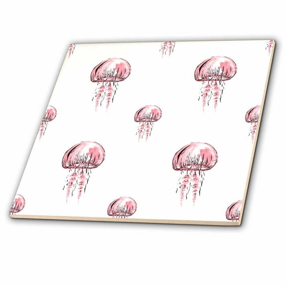 3dRose, Pretty Pink Jelly Fish Pattern, 4 Inch Ceramic Tile