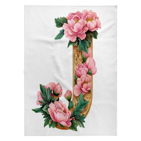 3dRose, Pretty Pink Peony Floral Monogram Initial J, 22x30 Bath Hand Pool Towel