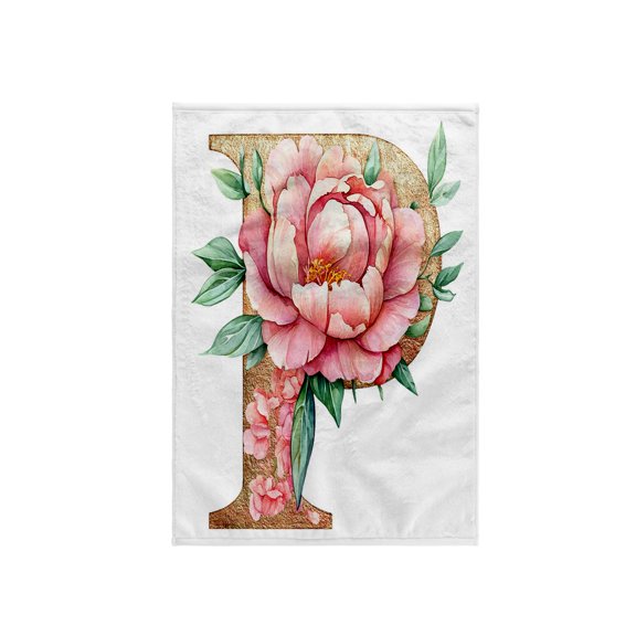 3dRose, Pretty Pink Peony Floral Monogram Initial P, 15x22 Hand Towel