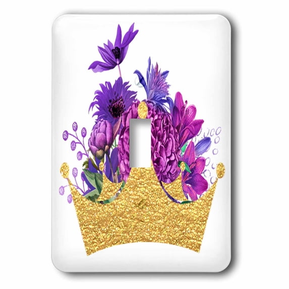 3dRose, Pretty Pink Purple Flower Image Of Gold Crown Illustration, single toggle switch
