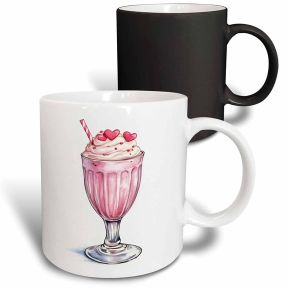 3drose, Pretty Pink Valentine Milkshake Illustration, 11oz Magic Transforming Mug