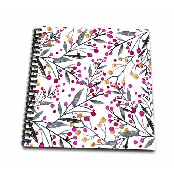 3dRose, Pretty Pink, Yellow, and Gray Berry Pattern, Mini Notepad 4 x 4 inch
