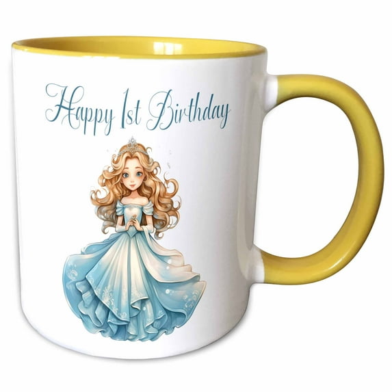 3drose, Pretty Princess Happy 1st Birthday, 11oz Two-tone Yellow Mug