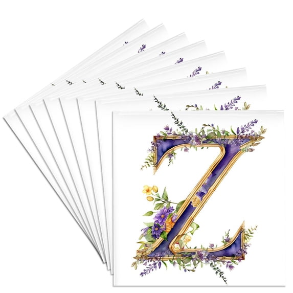 3drose, Pretty Purple and Image of Gold Floral Monogram Z, Set of 8 Ceramic Tile Coasters