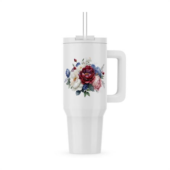 Pretty Red, White, And Blue Flower Illustration, 30oz Tumbler