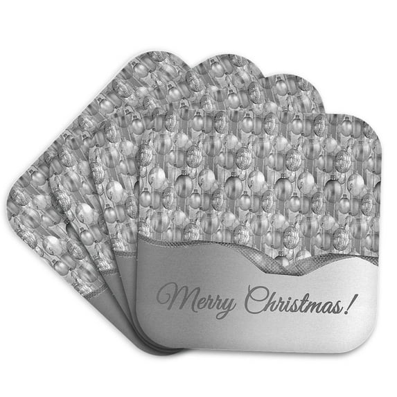 3drose, Pretty Silver Christmas Ornaments, Merry Christmas, Set of 4 Coasters - Soft