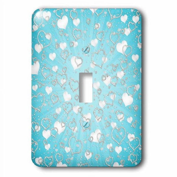 3dRose, Pretty Sparkly Silver and Aqua Hearts and Confetti Pattern, single toggle switch