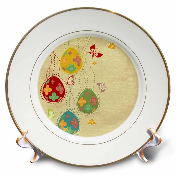 3dRose, Pretty Spring Eggs Butterflies Floral Easter Vector Design, 8 inch Porcelain Plate