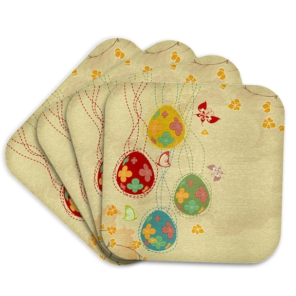 3drose, Pretty Spring Eggs Butterflies Floral Easter Vector Design, Set of 4 Coasters - Soft