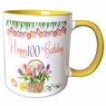 thumbnail image 1 of 3drose, Pretty Tulips Happy 100th Birthday, 15oz Two-tone Yellow Mug, 1 of 6