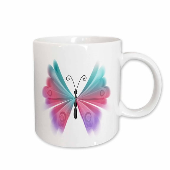 3drose, Pretty Turquise, Pink, Purple Fancy Ombre Butterfly Illustration, 11oz Mug