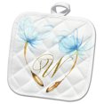 thumbnail image 1 of 3dRose, Pretty Watercolor Blue Dandelion Wishes, Gold Monogram W Design, 8x8 Potholder, 1 of 1