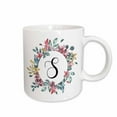 thumbnail image 1 of 3drose, Pretty Watercolor Floral Circle Frame with a Monogram Initial S, 15oz Mug, 1 of 6