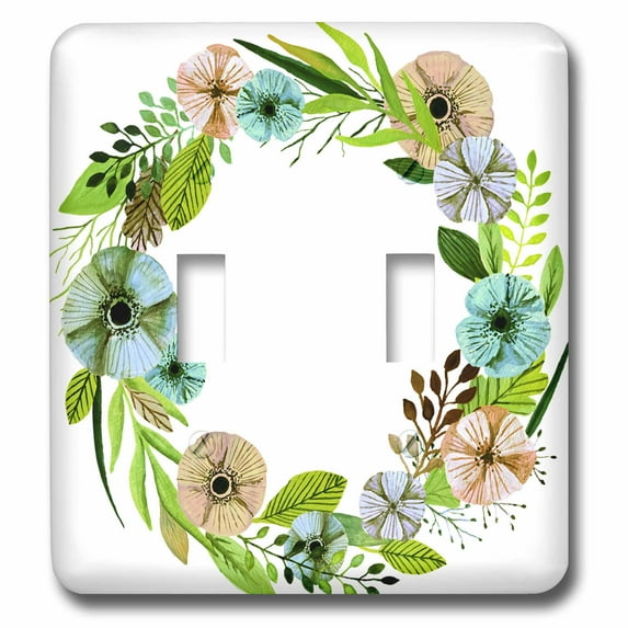 3dRose, Pretty Watercolor Green and Aqua Floral Wreath, double toggle switch
