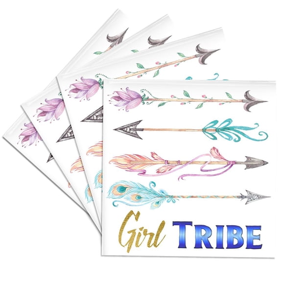 3dRose, Pretty Watercolor Tribal Arrows With Girl Tribe, Set of 4 Ceramic Tile Coasters