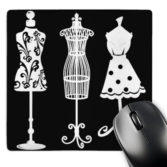 3dRose, Pretty Womens Dress Forms In White On A Black Background, MousePad
