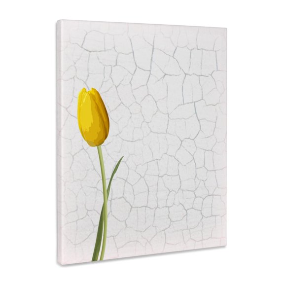 3dRose, Pretty Yellow Tulip on Faux White Crackle Paint Background, Museum Grade Canvas Wrap 8x10