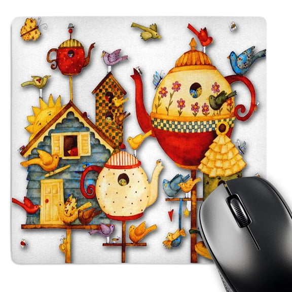 3dRose, Pretty decorative teapots and birdhouses, MousePad