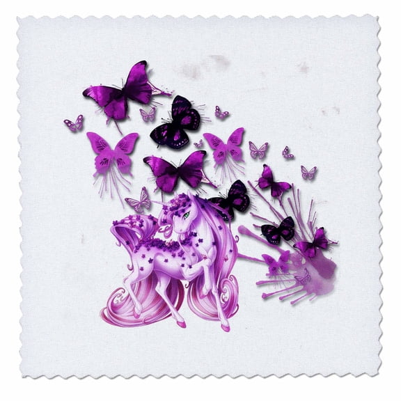 3dRose, Pretty pink Unicorn and butterflies bright and colorful art, 10x10 inch quilt square