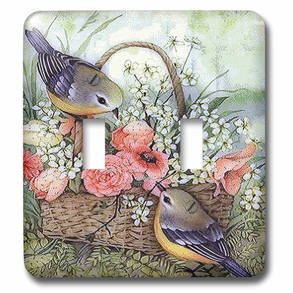 3dRose, Pretty sparrows in a beautiful basket of roses , double toggle switch