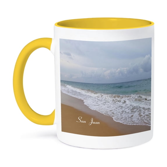 3dRose, Print Of Breaking Waves On Beautiful San Juan Puerto Rico, 15oz Two-Tone Yellow Mug
