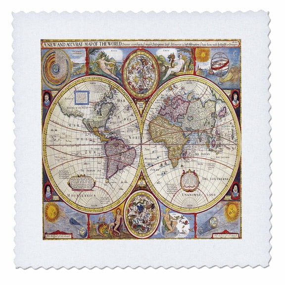 3dRose, Print of 1626 Map Of The World, 6x6 inch quilt square