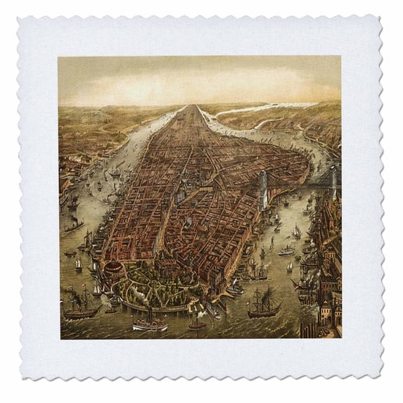 3dRose, Print of 1870 Manhattan Map, 12x12 inch quilt square