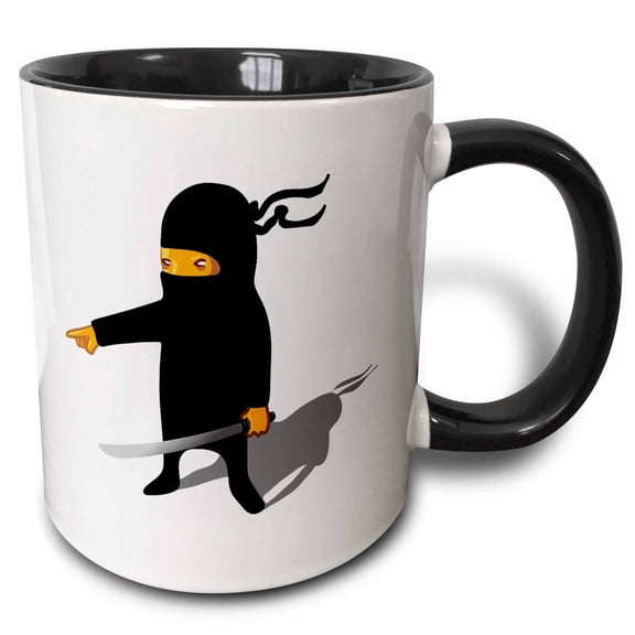 3drose, Print of Adorable Cartoon Ninja with Sword, 11oz Two-tone Black Mug