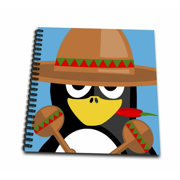 3dRose, Print of Adorable Mexican Penguin With Sombrero, Drawing Book 8 x 8 inch