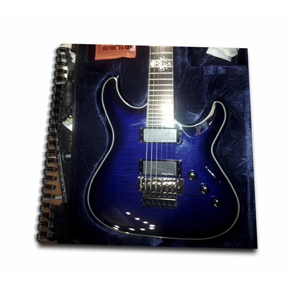 3dRose, Print of Blue Electric Guitar With Chrome Skull, Memory Book 12 x 12 inch