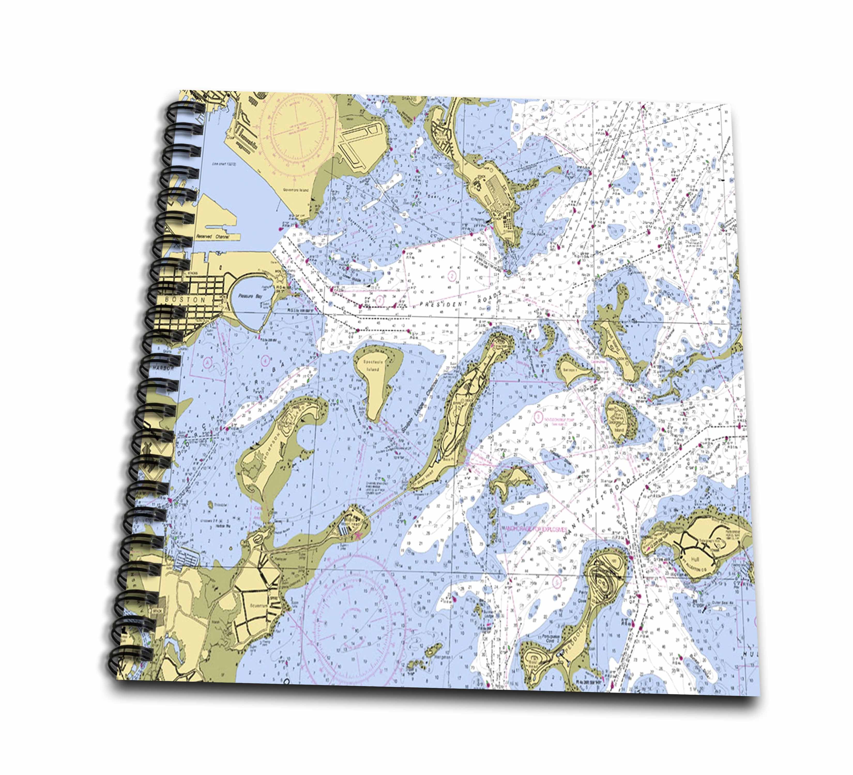 3dRose, Print of Boston Harbor Nautical Chart, Memory Book 12 x 12 inch