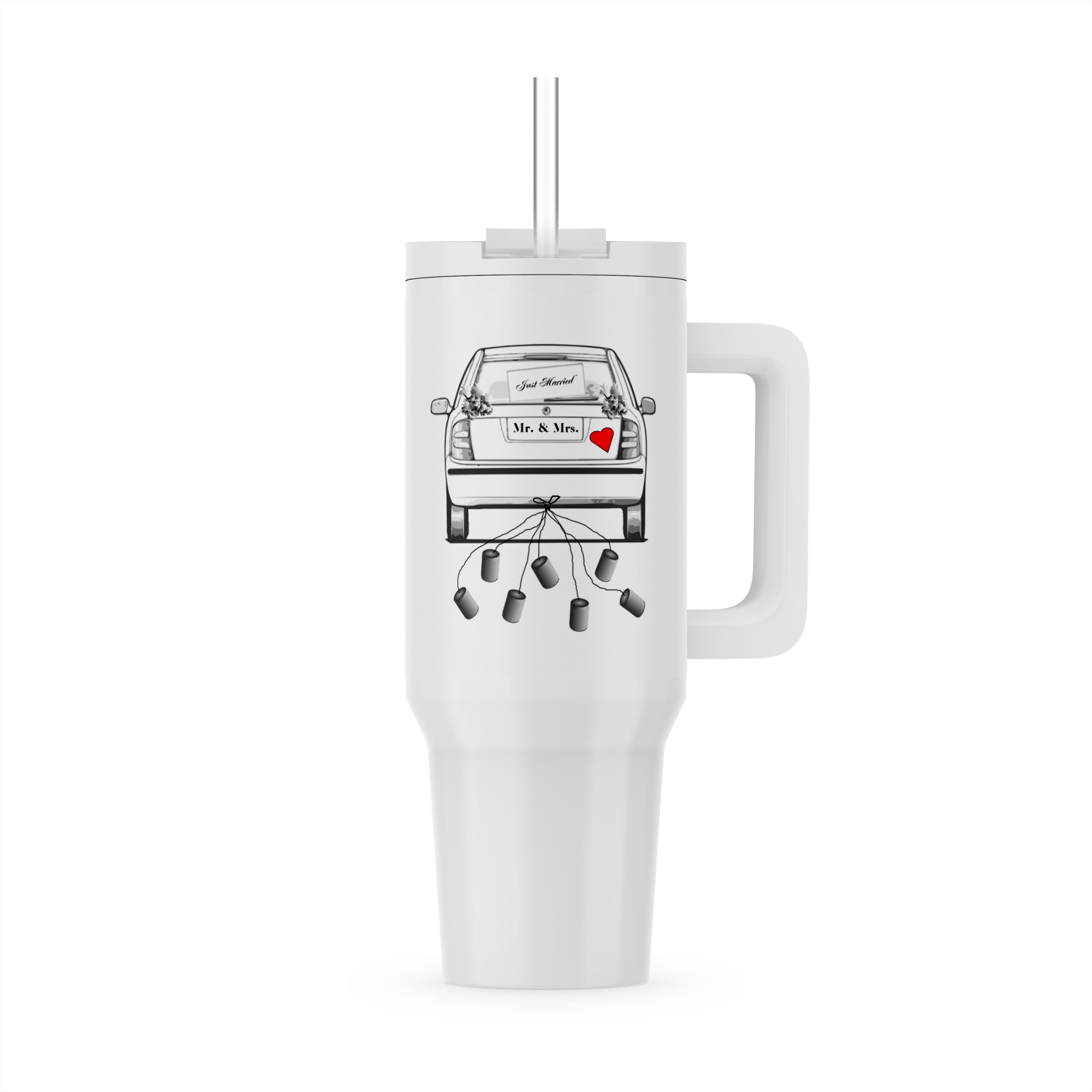 3dRose, Print of Car And Sign Just Married With Heart, 40oz Tumbler ...