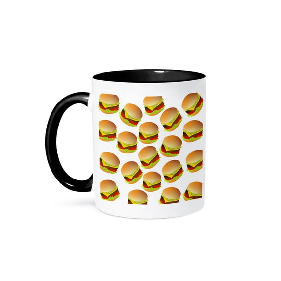3dRose, Print of Cheeseburgers Repeat Toss Pattern, 11oz Two-Tone Black Mug