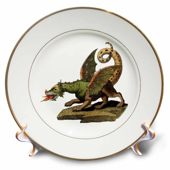 3dRose, Print of Dragon From Vintage German Book, 8 inch Porcelain Plate