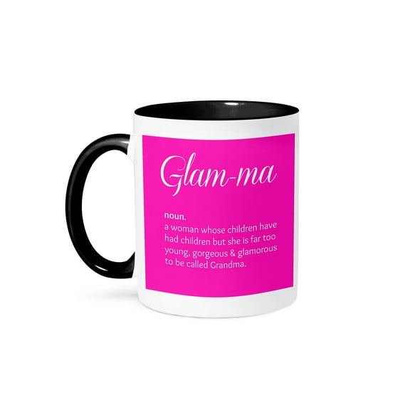 3dRose, Print of Glam-ma, hot pink background, 11oz Two-Tone Black Mug