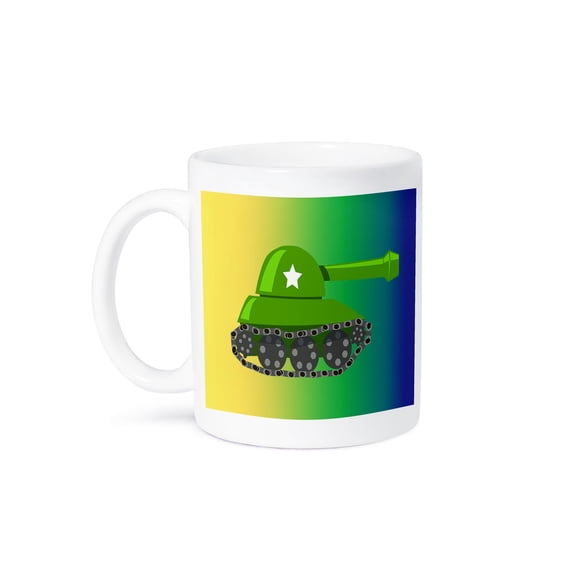 3dRose, Print of Green Military Tank On Green Blue Gradient, 11oz Mug