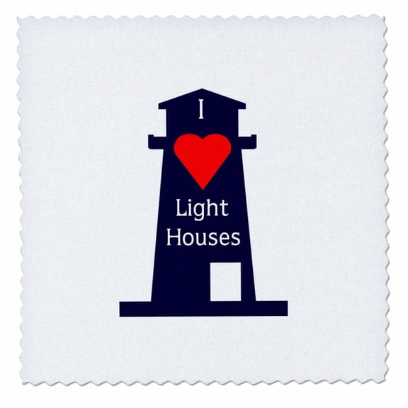 3dRose, Print of I Love Lighthouses On Navy Lighthouse, 6x6 inch quilt square