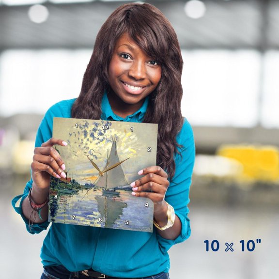 3dRose, Print of Monet Painting Sailboat At Le Petit, 10x10 Wall Clock