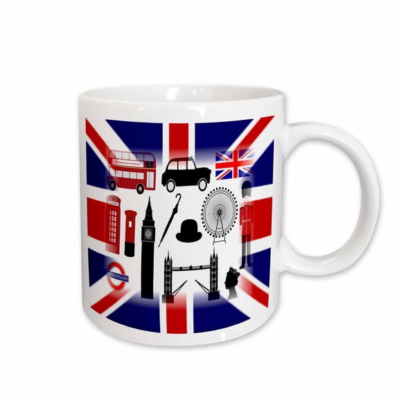 3drose, Print of Uk Flag with British Symbols, 11oz Mug