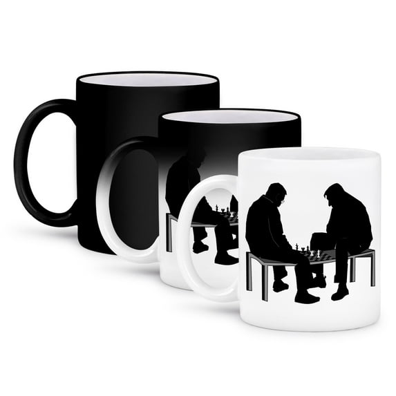 3dRose, Print of Vintage Black And White Chess Match, 11oz Magic Transforming Mug