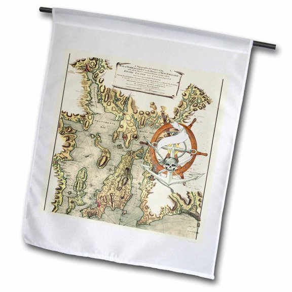 3dRose, Print of Vintage Narraganset And New England Chart, 12 x 18 inch Garden Flag