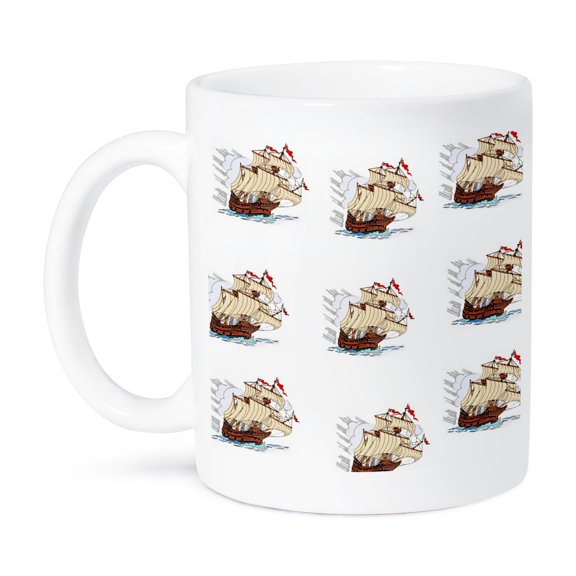 3dRose, Print of Vintage Schooner Repeat Pattern, 11oz Mug