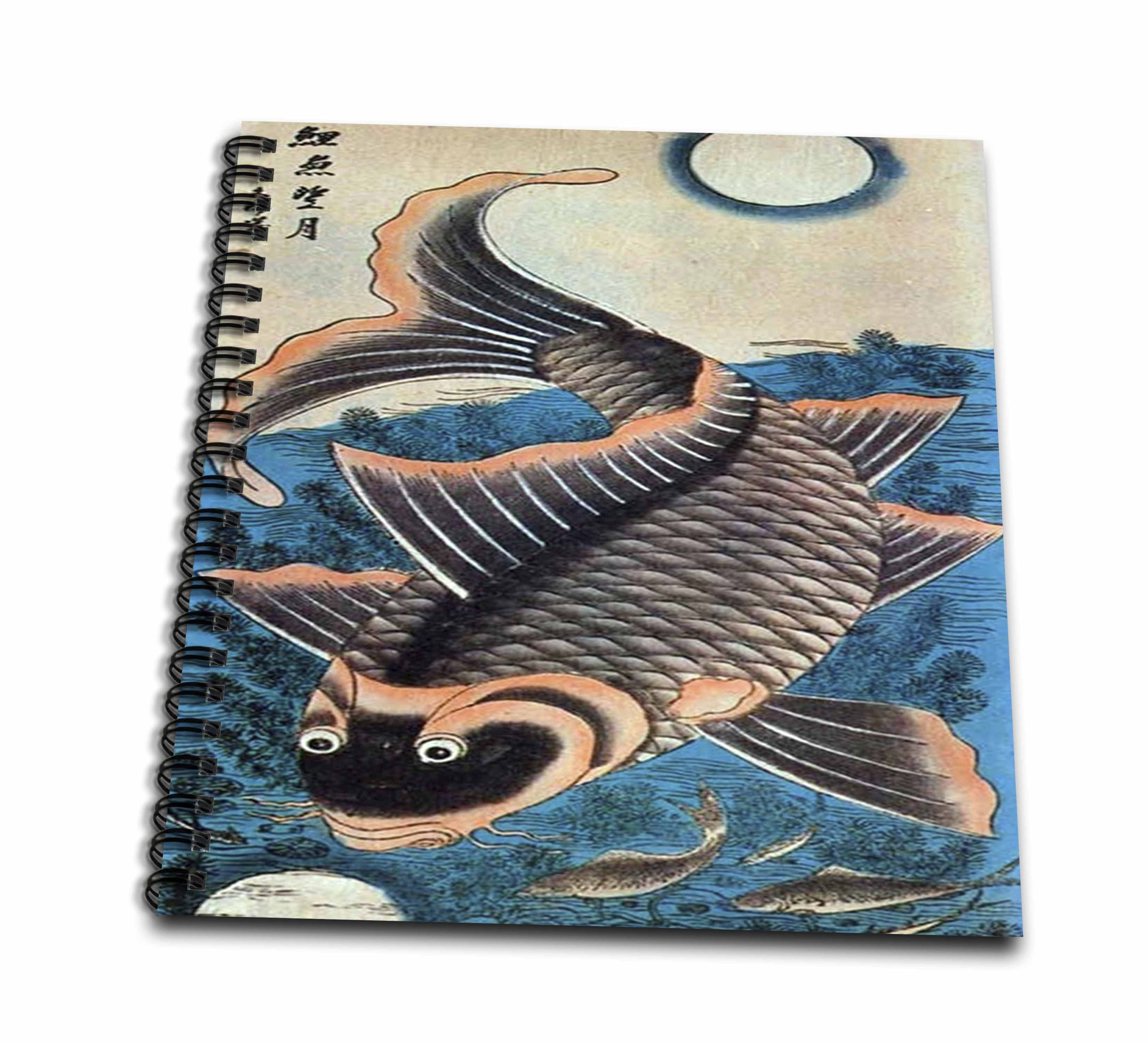 3dRose, Print of Vintage Vietnamese Woodcut Painting of Fish, Memory Book 12 x 12 inch