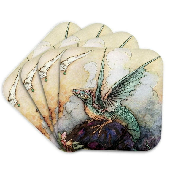 3drose, Print of a Dragon, Set of 4 Coasters - Soft
