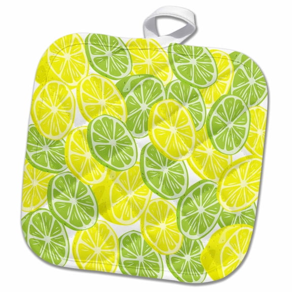 3dRose, Print of lemon And Lime Repeat Pattern, 8x8 Potholder