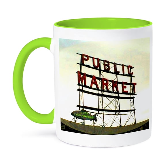 3dRose, Public Market Seattle , 11oz Two-Tone Green Mug